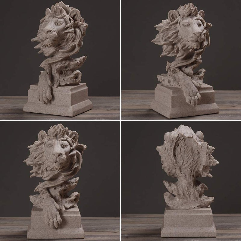 H&W Sandstone Lion - The King of Beasts - Statue Decoration for Home/Study/Living Room, Great Collectible Figurines, Best Gift for The Man, Sandstone Color (HH17-D2) - Image 3